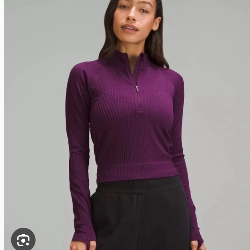 Lululemon Rest Less Cropped Half Zip in plum